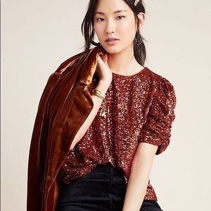 Anthropologie Marie Sequined Blouse in Copper